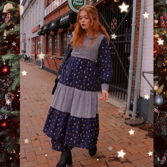 Bohemian Wonders Dresses & Skirts - BOHEMIAN WONDERS STARRY NIGHT TIERED RUFFLE MIDI DRESS SIZE LARGE NWT